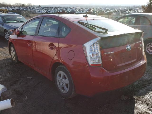 JTDKN3DU3A0053107 - 2010 TOYOTA PRIUS RED photo 3