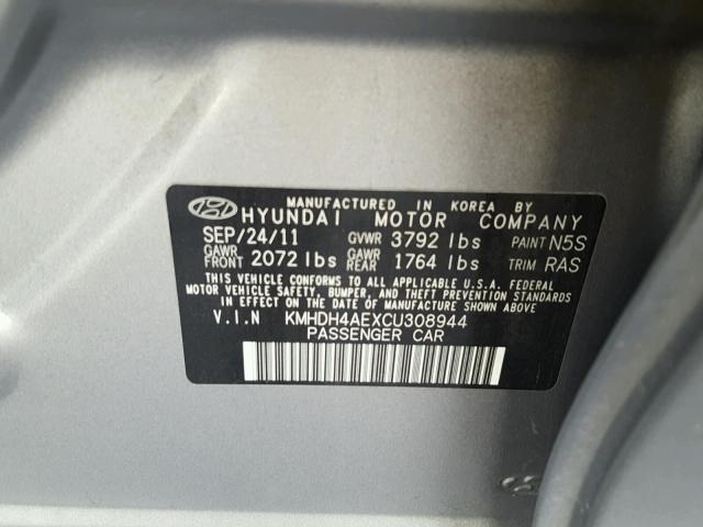 KMHDH4AEXCU308944 - 2012 HYUNDAI ELANTRA GL SILVER photo 10