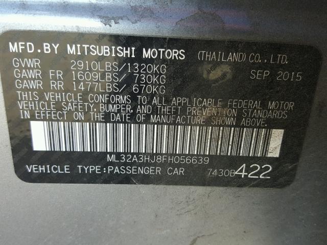 ML32A3HJ8FH056639 - 2015 MITSUBISHI MIRAGE DE GRAY photo 10