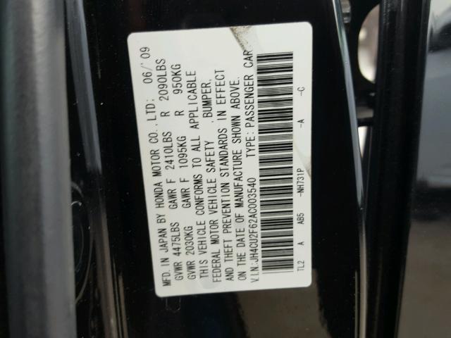 JH4CU2F62AC003540 - 2010 ACURA TSX BLACK photo 10