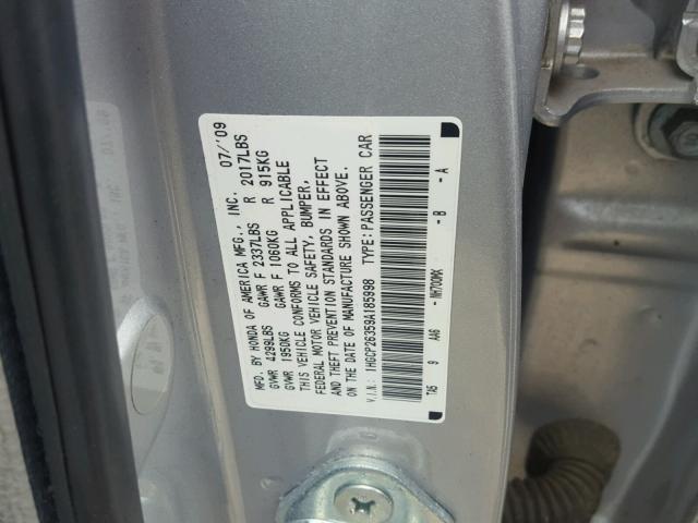 1HGCP26359A185998 - 2009 HONDA ACCORD LX SILVER photo 10