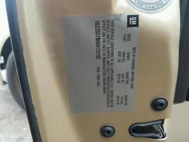 1G2ZG57B684172193 - 2008 PONTIAC G6 BASE GOLD photo 10