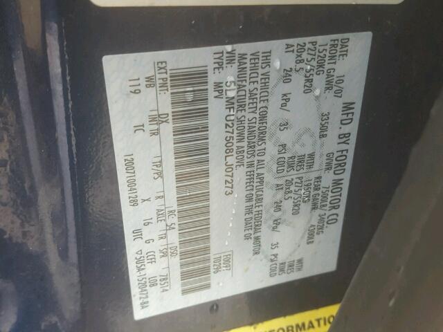 5LMFU27508LJ07273 - 2008 LINCOLN NAVIGATOR ლურჯი ფოტო 10