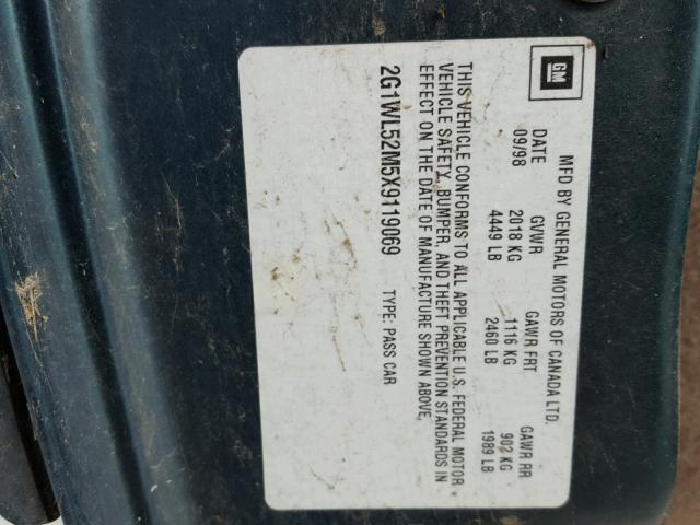 2G1WL52M5X9119069 - 1999 CHEVROLET LUMINA BAS ვერცხლისფერი ფოტო 10