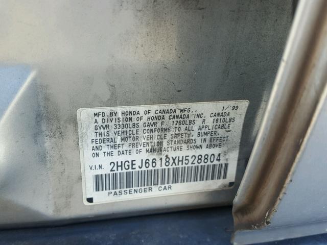 2HGEJ6618XH528804 - 1999 HONDA CIVIC BASE 银色 照片 10