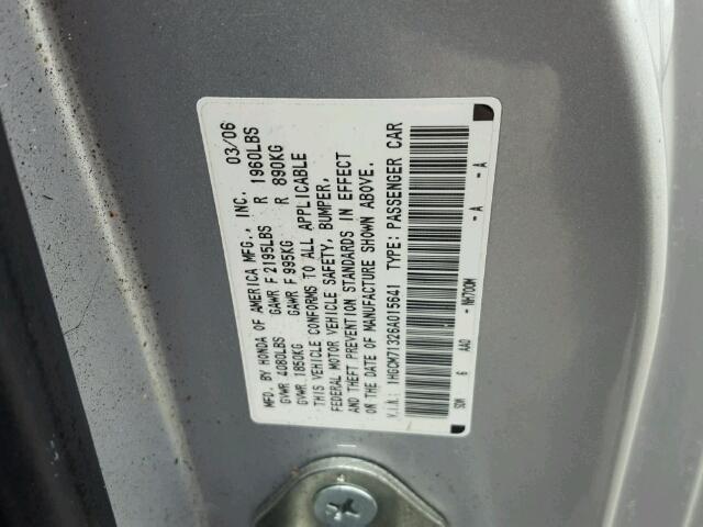 1HGCM71326A015641 - 2006 HONDA ACCORD LX SILVER photo 10