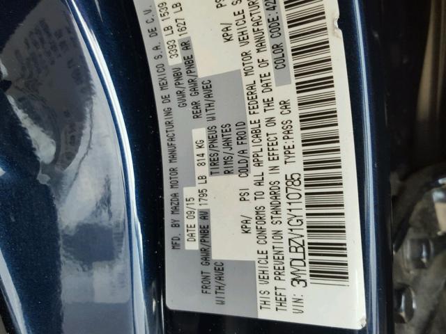 3MYDLBZV1GY110785 - 2016 TOYOTA SCION IA BLUE photo 10