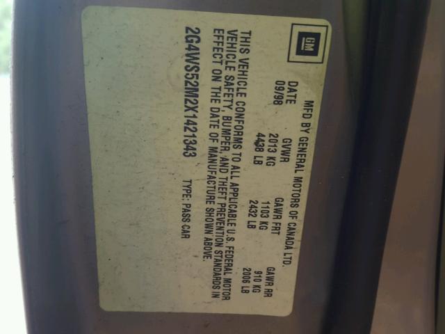 2G4WS52M2X1421343 - 1999 BUICK CENTURY CU TAN photo 10