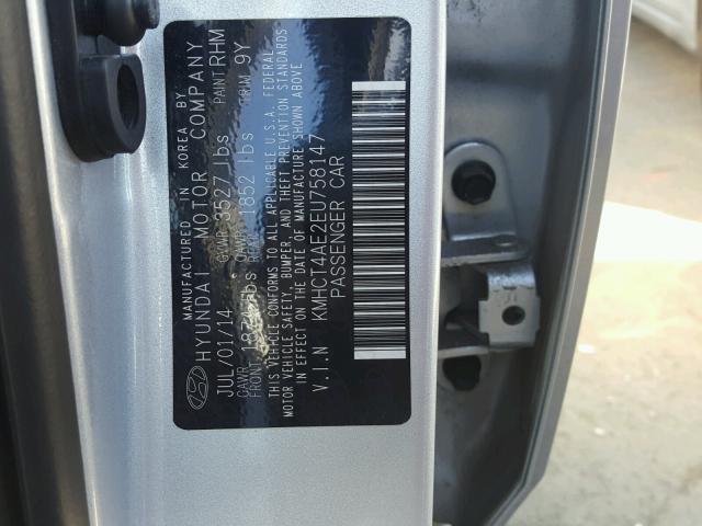 KMHCT4AE2EU758147 - 2014 HYUNDAI ACCENT GLS SILVER photo 10