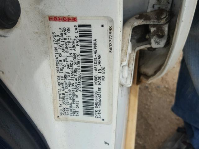 JT2BB02E0T0109776 - 1996 TOYOTA COROLLA DX WHITE photo 10