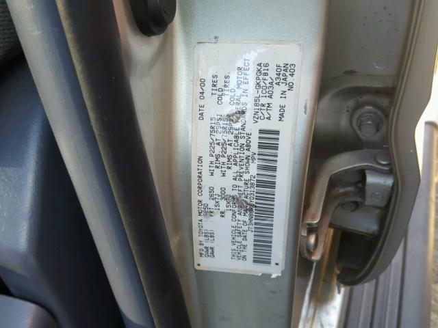 JT3HN86R8Y0313872 - 2000 TOYOTA 4RUNNER SR SILVER photo 10