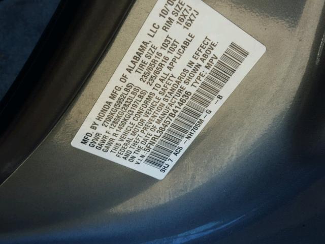 5FNRL38457B414636 - 2007 HONDA ODYSSEY EX GRAY photo 10