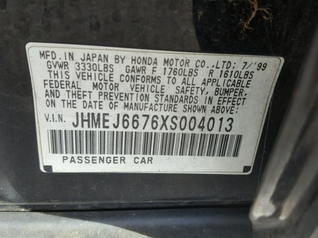 JHMEJ6676XS004013 - 1999 HONDA CIVIC LX BLACK photo 10