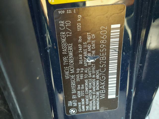 WBAKG7C52BE598602 - 2011 BMW 335 I BLUE photo 10