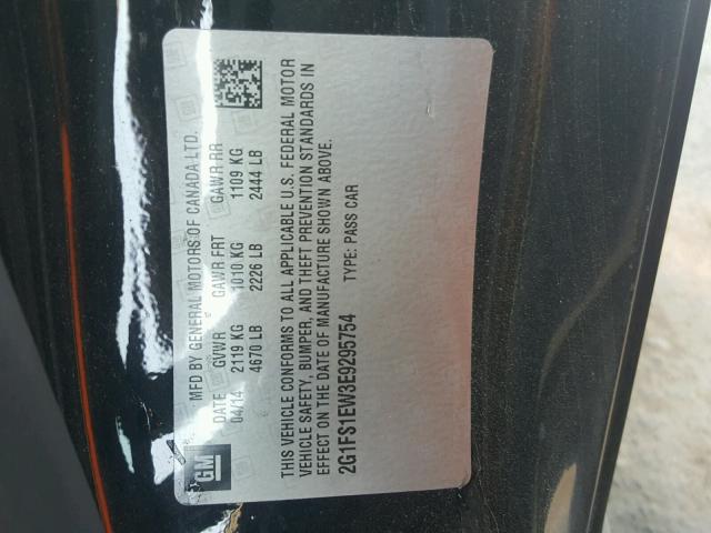 2G1FS1EW3E9295754 - 2014 CHEVROLET CAMARO SS Negro foto 10