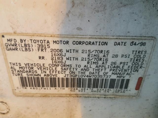 JT3GP10V4W7035737 - 1998 TOYOTA RAV4 WHITE photo 10