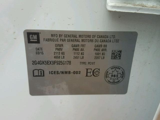 2G4GK5EX9F9250178 - 2015 BUICK REGAL WHITE photo 10