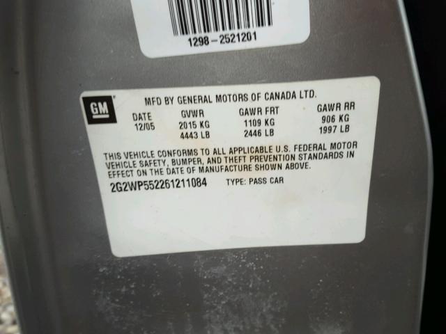 2G2WP552261211084 - 2006 PONTIAC GRAND PRIX Gümüş foto 10