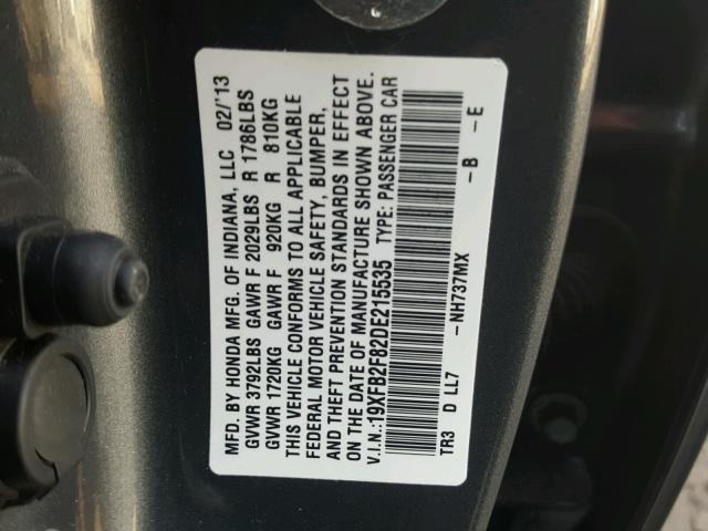 19XFB2F82DE215535 - 2013 HONDA CIVIC EX GRAY photo 10