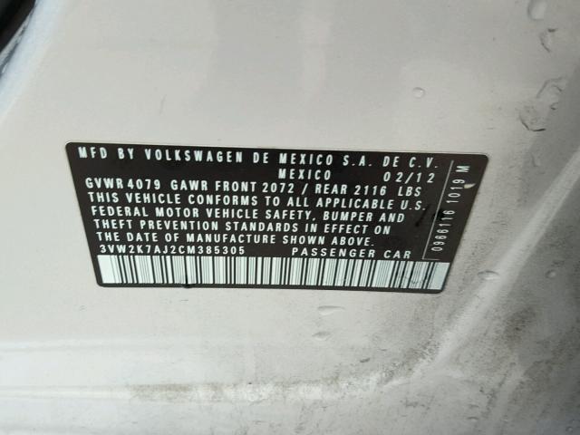 3VW2K7AJ2CM385305 - 2012 VOLKSWAGEN JETTA BASE ვერცხლისფერი ფოტო 10