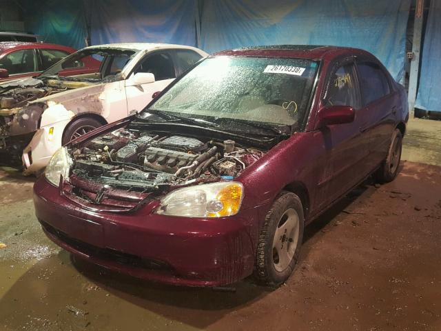 1HGES26722L003923 - 2002 HONDA CIVIC EX MAROON photo 2