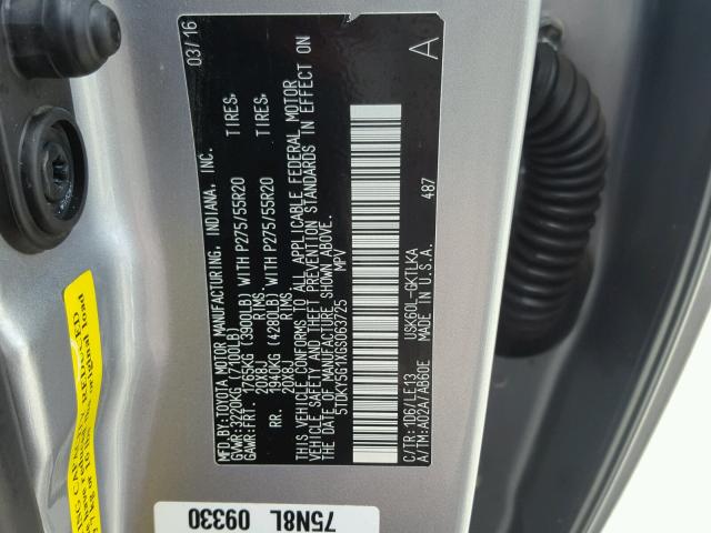 5TDKY5G1XGS063725 - 2016 TOYOTA SEQUOIA LI SILVER photo 10