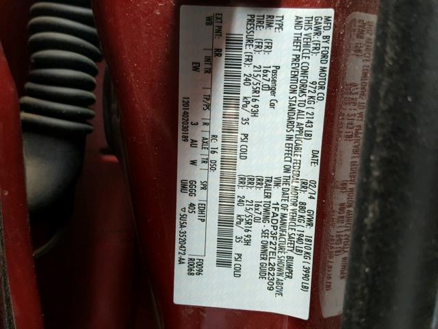 1FADP3F27EL262309 - 2014 FORD FOCUS SE RED photo 10