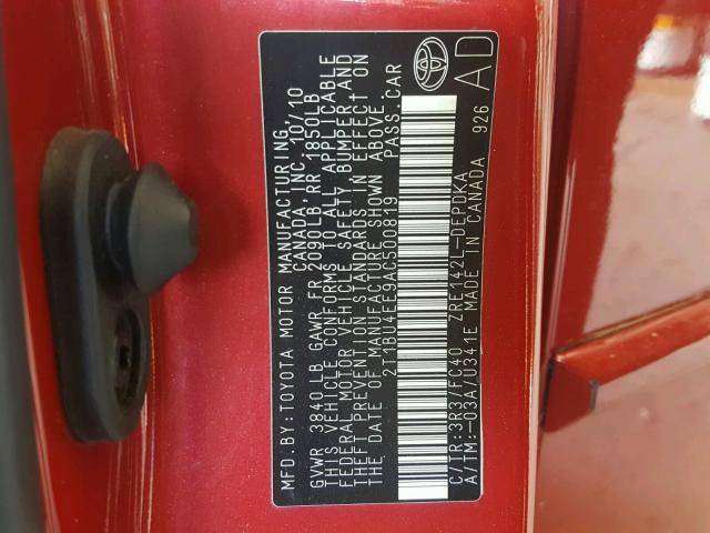 2T1BU4EE9AC500819 - 2010 TOYOTA COROLLA BA RED photo 10