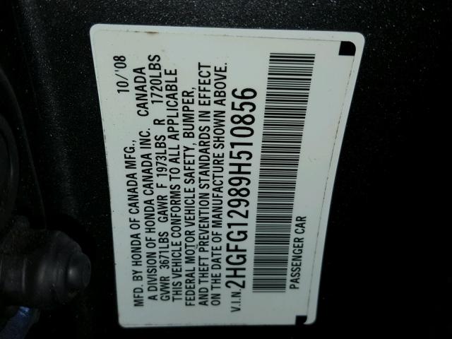 2HGFG12989H510856 - 2009 HONDA CIVIC EXL CHARCOAL photo 10