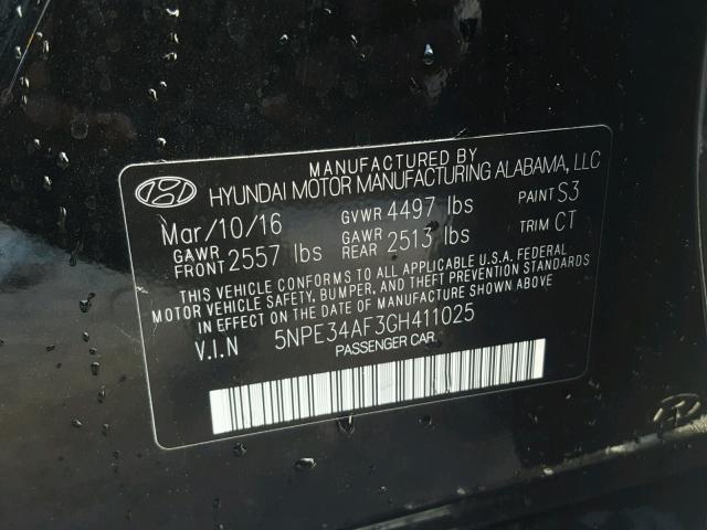 5NPE34AF3GH411025 - 2016 HYUNDAI SONATA SPO BLACK photo 10