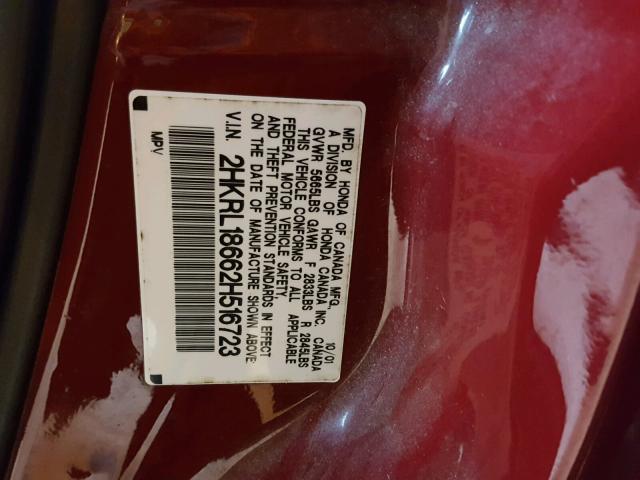 2HKRL18662H516723 - 2002 HONDA ODYSSEY EX RED photo 10