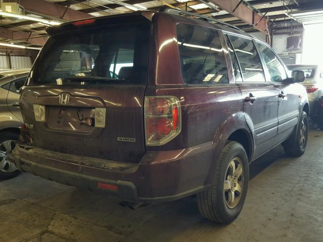 2HKYF18737H533725 - 2007 HONDA PILOT EXL MAROON photo 4