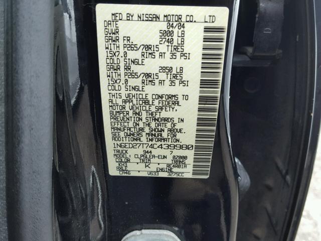 1N6ED27T74C439980 - 2004 NISSAN FRONTIER C BLACK photo 10