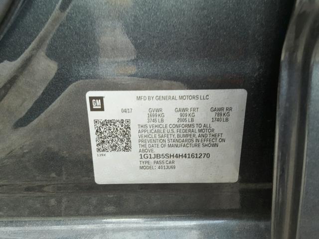 1G1JB5SH4H4161270 - 2017 CHEVROLET SONIC LS GRAY photo 10