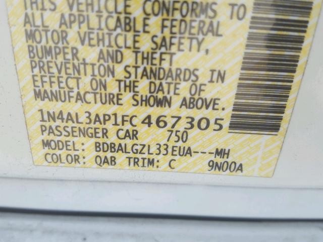 1N4AL3AP1FC467305 - 2015 NISSAN ALTIMA 2.5 WHITE photo 10