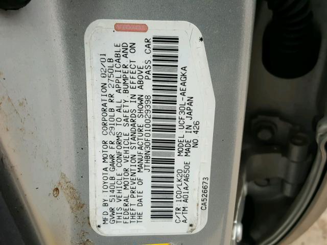 JTHBN30F010029398 - 2001 LEXUS LS 430 SILVER photo 10