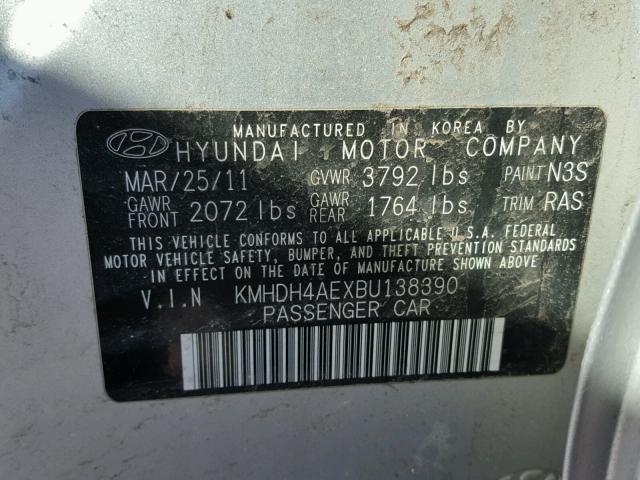 KMHDH4AEXBU138390 - 2011 HYUNDAI ELANTRA GL SILVER photo 10