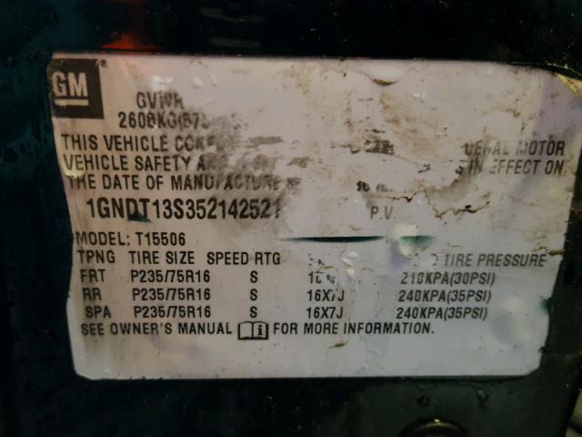 1GNDT13S352142521 - 2005 CHEVROLET TRAILBLAZE GREEN photo 10