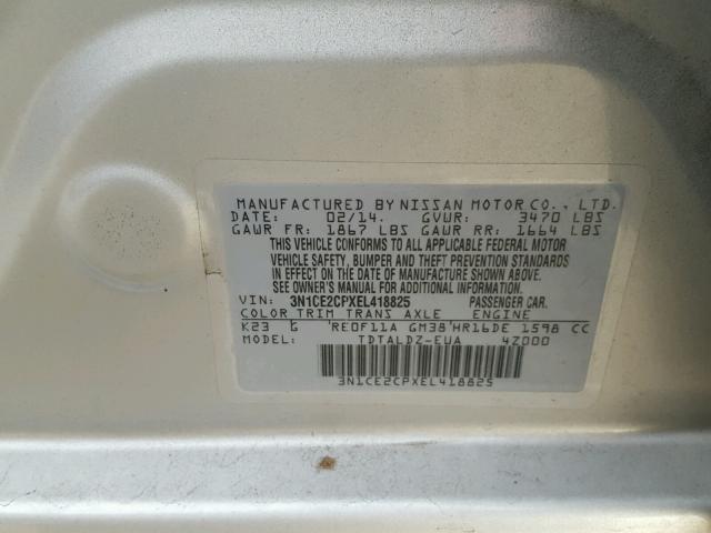 3N1CE2CPXEL418825 - 2014 NISSAN VERSA NOTE SILVER photo 10