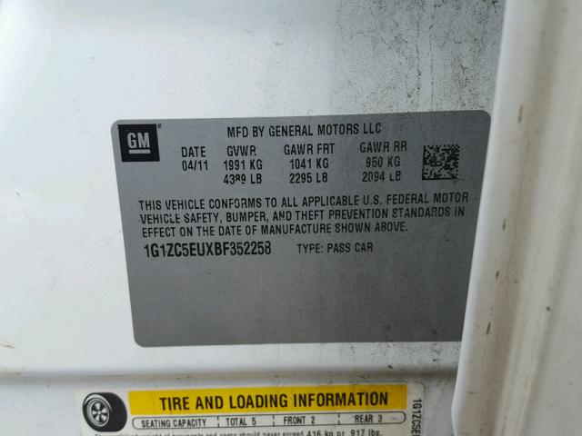 1G1ZC5EUXBF352258 - 2011 CHEVROLET MALIBU 1LT 白色 照片 10