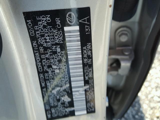 JTHBA30G940019574 - 2004 LEXUS ES 330 SILVER photo 10