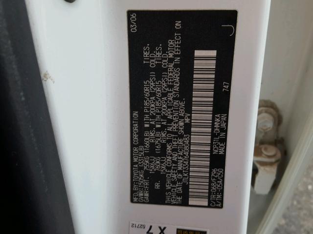 JTLKT334764080483 - 2006 TOYOTA SCION XB 白色 照片 10