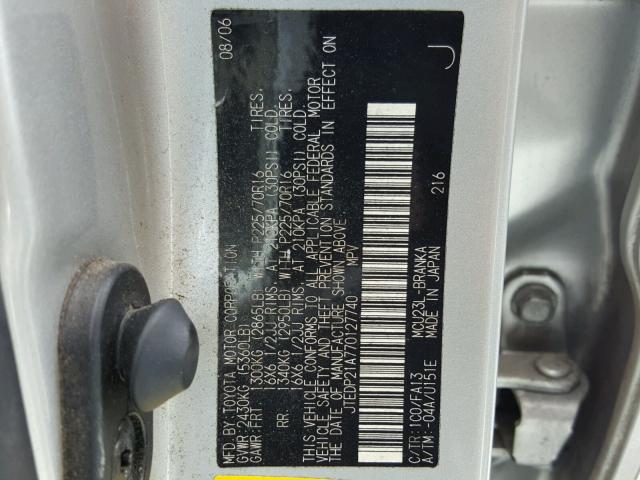 JTEDP21A770127740 - 2007 TOYOTA HIGHLANDER GRAY photo 10