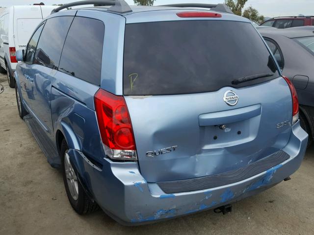 5N1BV28U04N314443 - 2004 NISSAN QUEST S BLUE photo 3