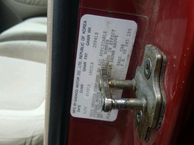 KLAJB82Z9YK546697 - 2000 DAEWOO NUBIRA CDX 勃艮第红 照片 10