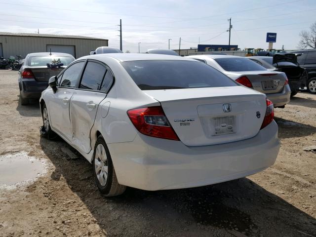 19XFB2F52CE086247 - 2012 HONDA CIVIC LX WHITE photo 3