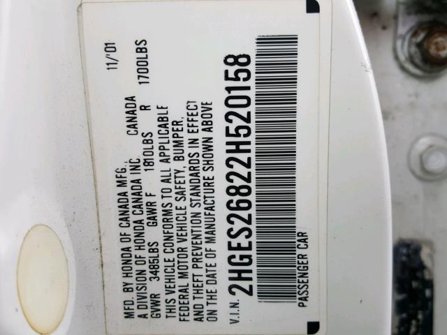 2HGES26822H520158 - 2002 HONDA CIVIC EX 白色 照片 10