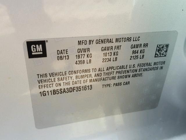 1G11B5SA3DF351613 - 2013 CHEVROLET MALIBU LS SILVER photo 10