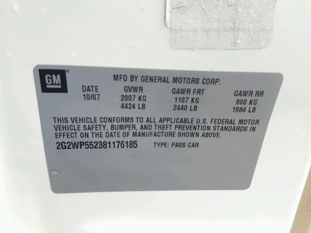 2G2WP552381176185 - 2008 PONTIAC GRAND PRIX Ağ foto 10