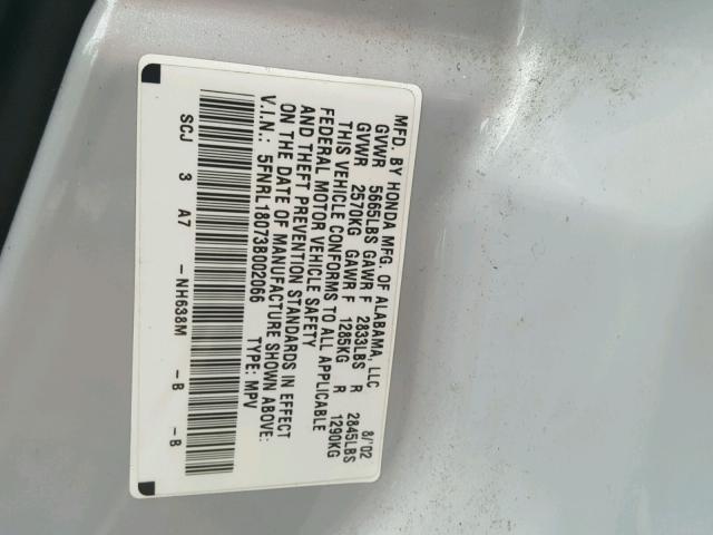 5FNRL18073B002066 - 2003 HONDA ODYSSEY EX SILVER photo 10